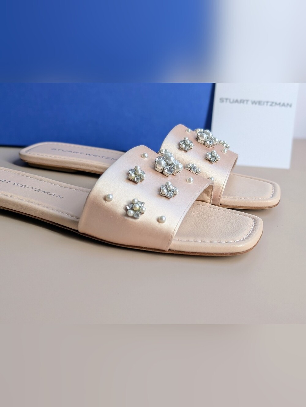 NWT Stuart Weitzman Poppy Embellished Slide Sandals Blush Pearl Crystal Size 8 - Picture 5 of 11